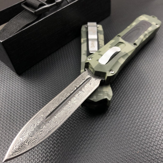 Micr otech Combat Troodon Quick opening and straight jump switch auxiliary straight out OTF knife Damascus arrow double edge aviation aluminum handle military tactical outdoor knife