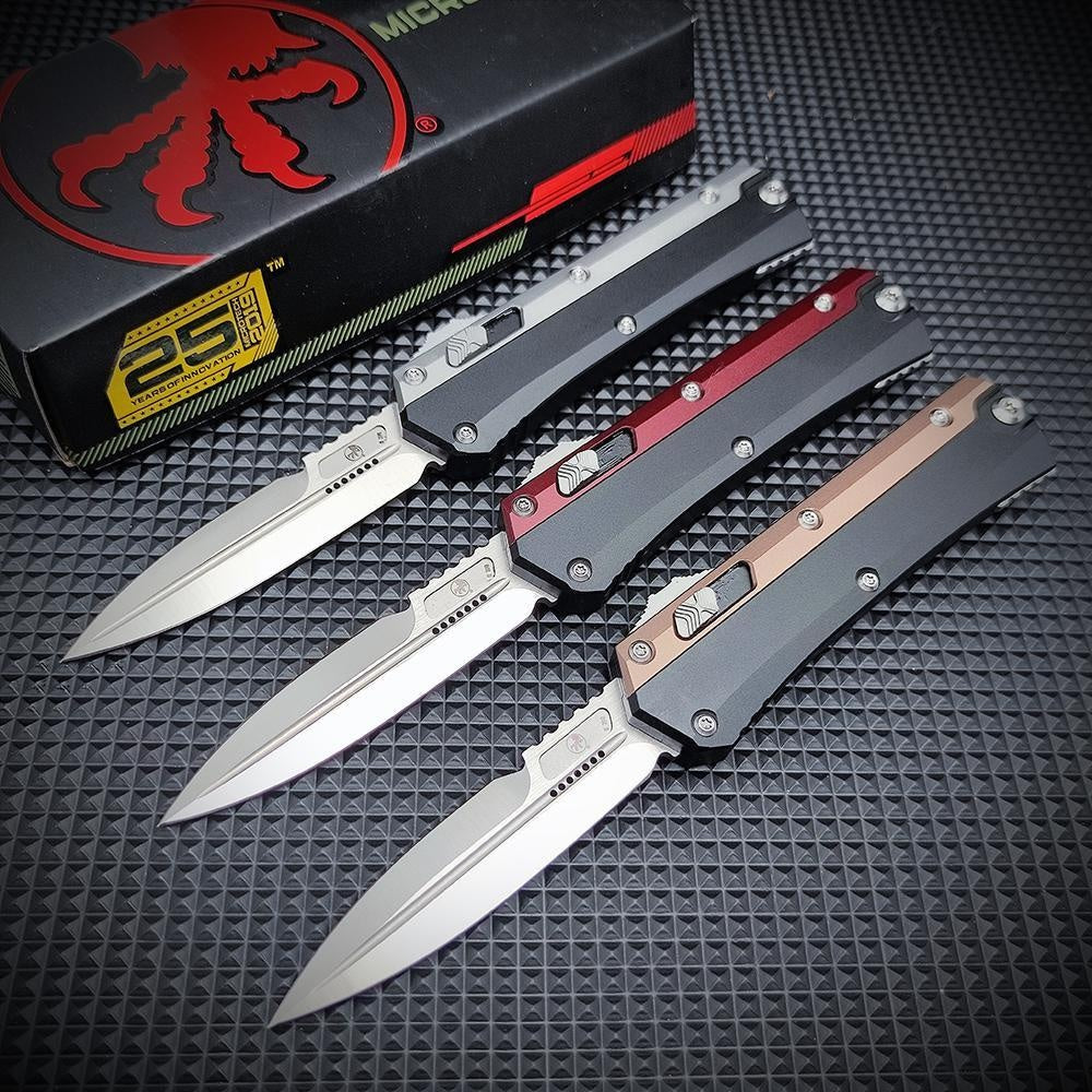 Microtech Glykon New OTF Automatic Knife Tactical Military Knife D2 Steel High Quality Hunting Knives Dagger Spring Assisted Self Defense Tools TC4 Titanium Alloy Handle Collection Knife Switchblade