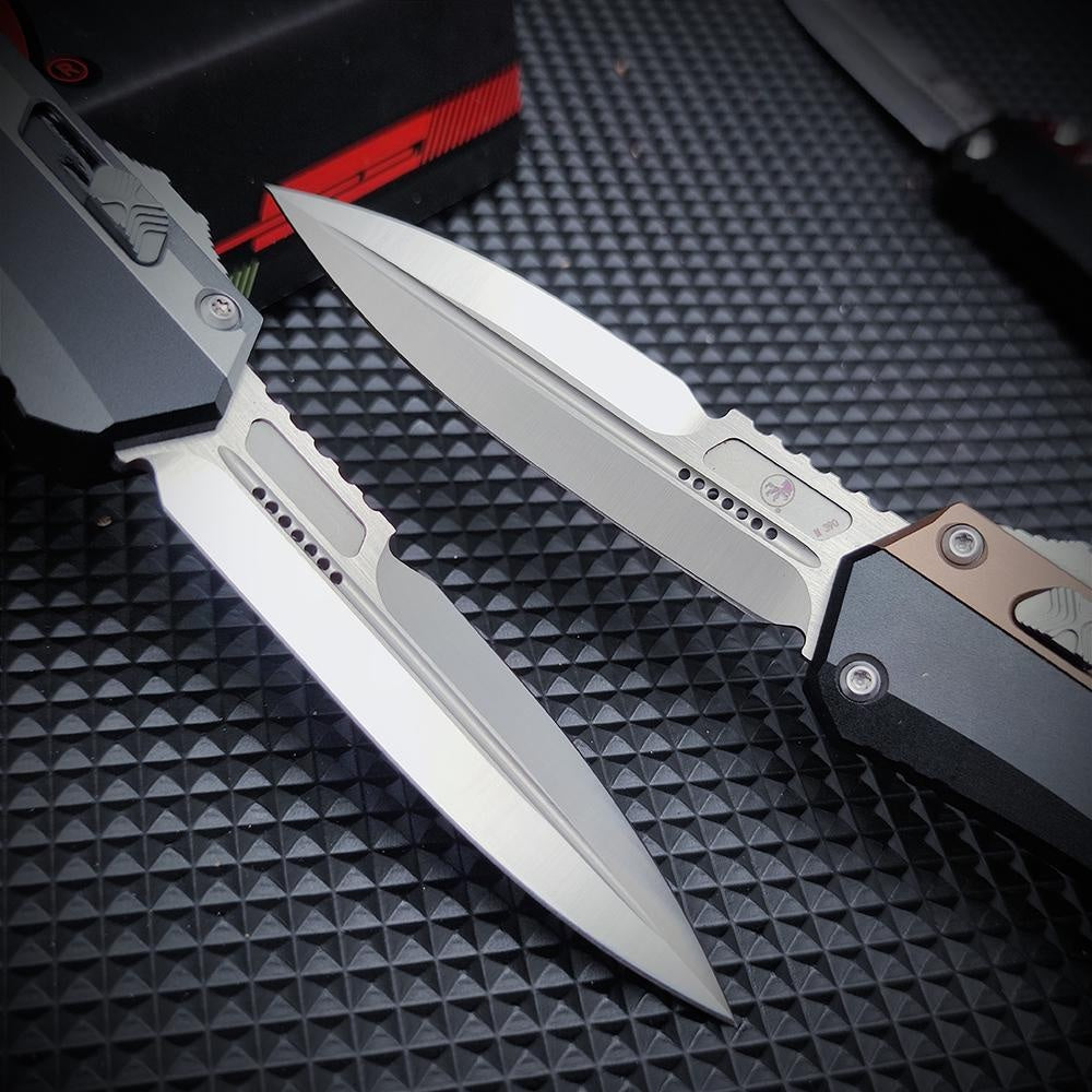 Microtech Glykon New OTF Automatic Knife Tactical Military Knife D2 Steel High Quality Hunting Knives Dagger Spring Assisted Self Defense Tools TC4 Titanium Alloy Handle Collection Knife Switchblade