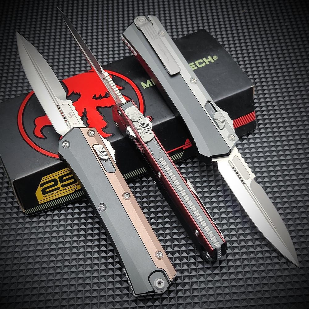 Microtech Glykon New OTF Automatic Knife Tactical Military Knife D2 Steel High Quality Hunting Knives Dagger Spring Assisted Self Defense Tools TC4 Titanium Alloy Handle Collection Knife Switchblade