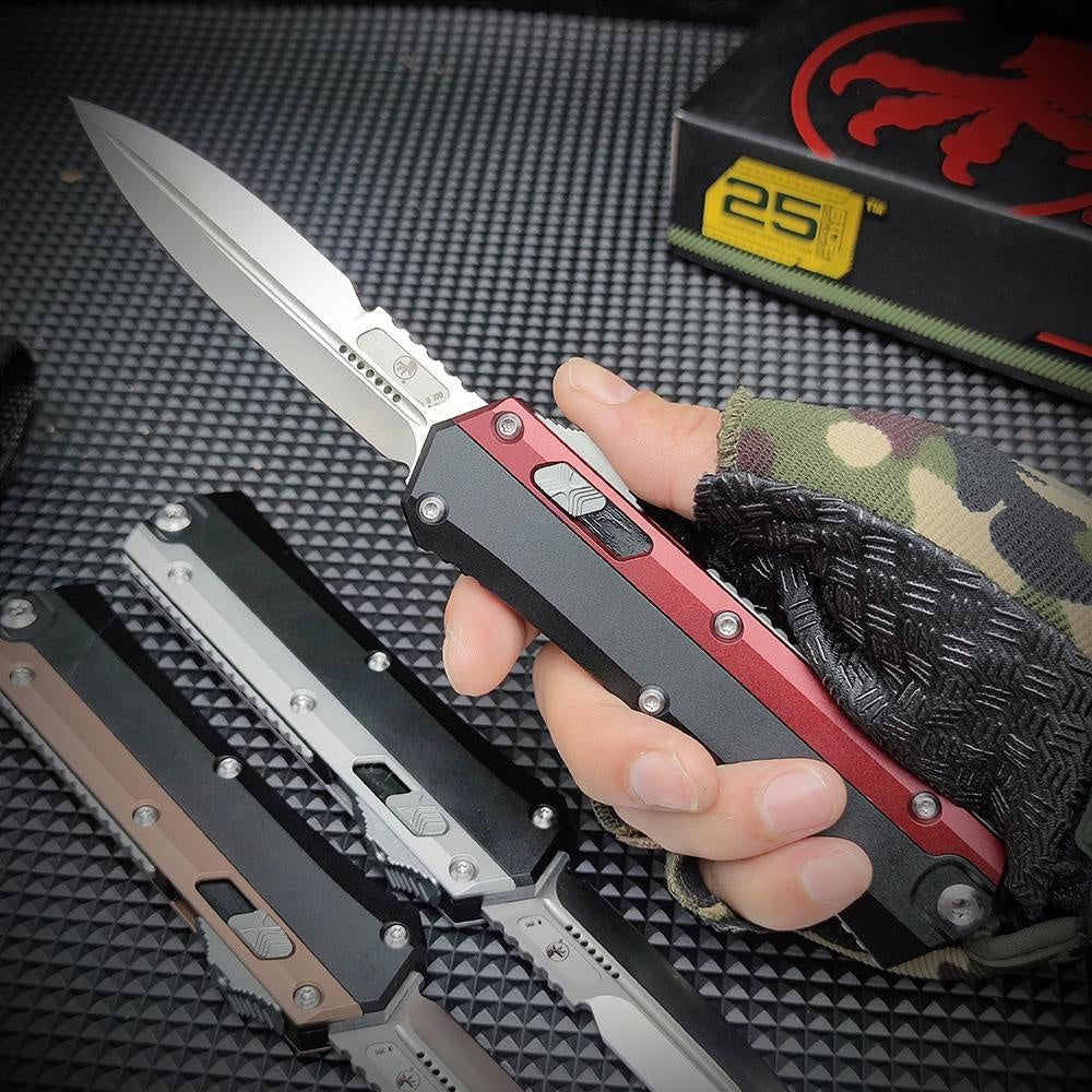 Microtech Glykon New OTF Automatic Knife Tactical Military Knife D2 Steel High Quality Hunting Knives Dagger Spring Assisted Self Defense Tools TC4 Titanium Alloy Handle Collection Knife Switchblade