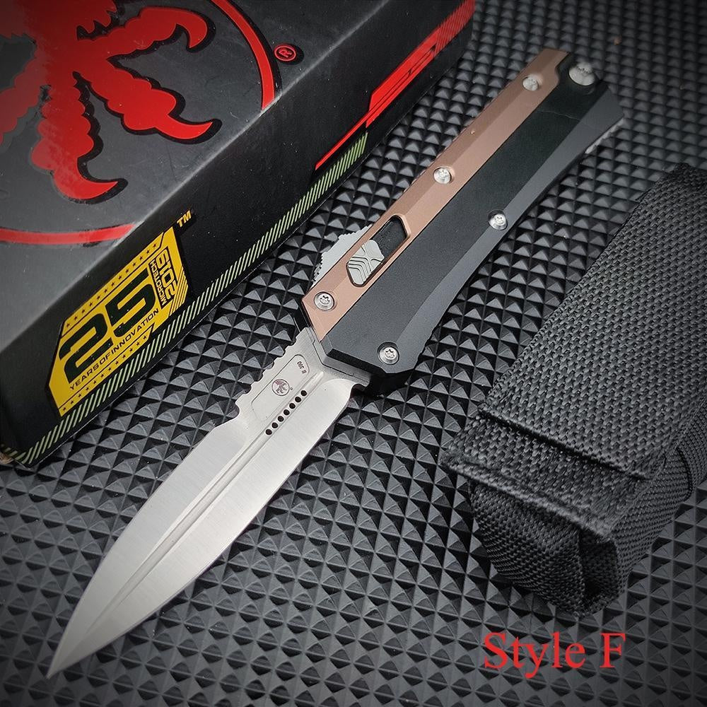 Microtech Glykon New OTF Automatic Knife Tactical Military Knife D2 Steel High Quality Hunting Knives Dagger Spring Assisted Self Defense Tools TC4 Titanium Alloy Handle Collection Knife Switchblade