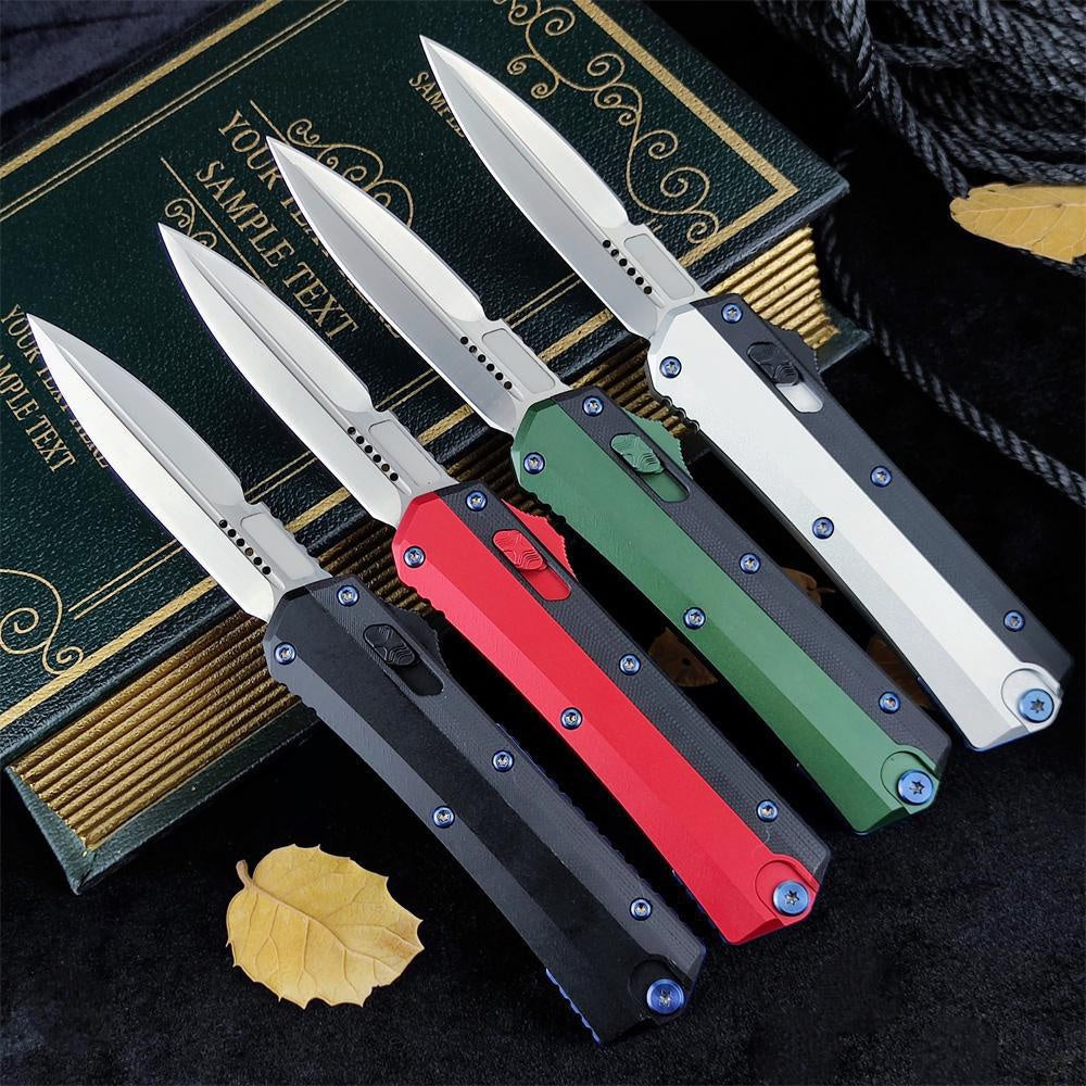 Microtech Glykon New OTF Automatic Knife Tactical Military Knife D2 Steel High Quality Hunting Knives Dagger Spring Assisted Self Defense Tools TC4 Titanium Alloy Handle Collection Knife Switchblade