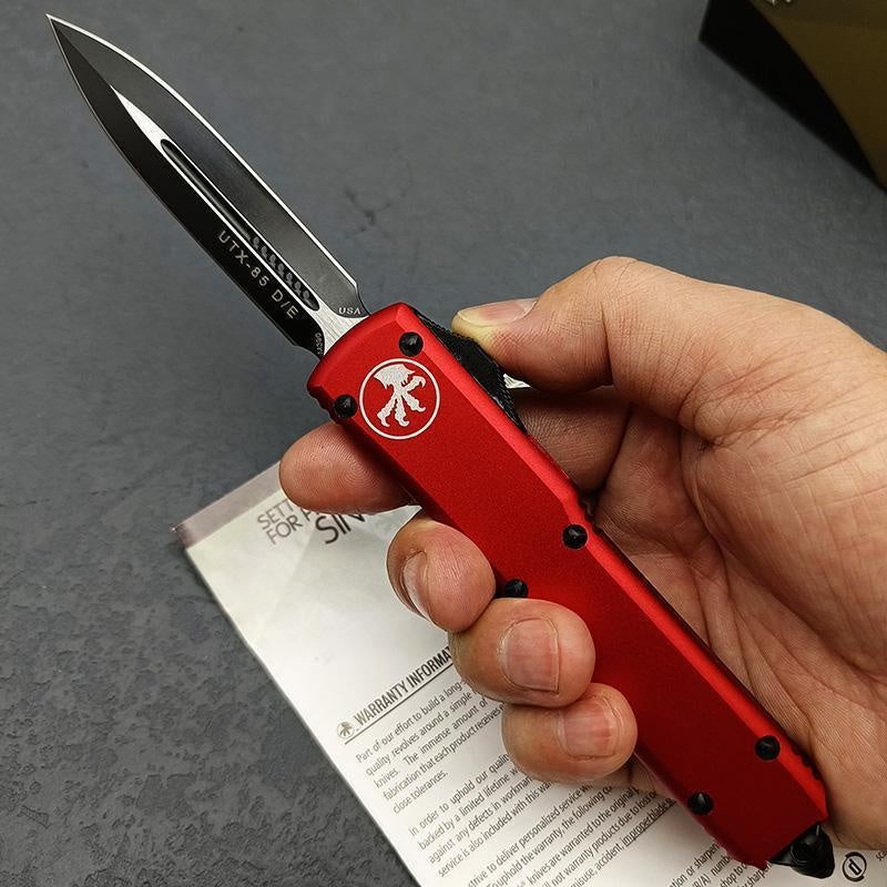 2023 New Microtech UTX85 OTF AUTO Straight Out Fixed Knife D2 Quality Blade 6061-T6 Aluminum Dagger RED / BLUE Handle Double Action Spring Assisted Knives Outdoor Camping Tactical Knife EDC Pocket Tool Christmas Gift