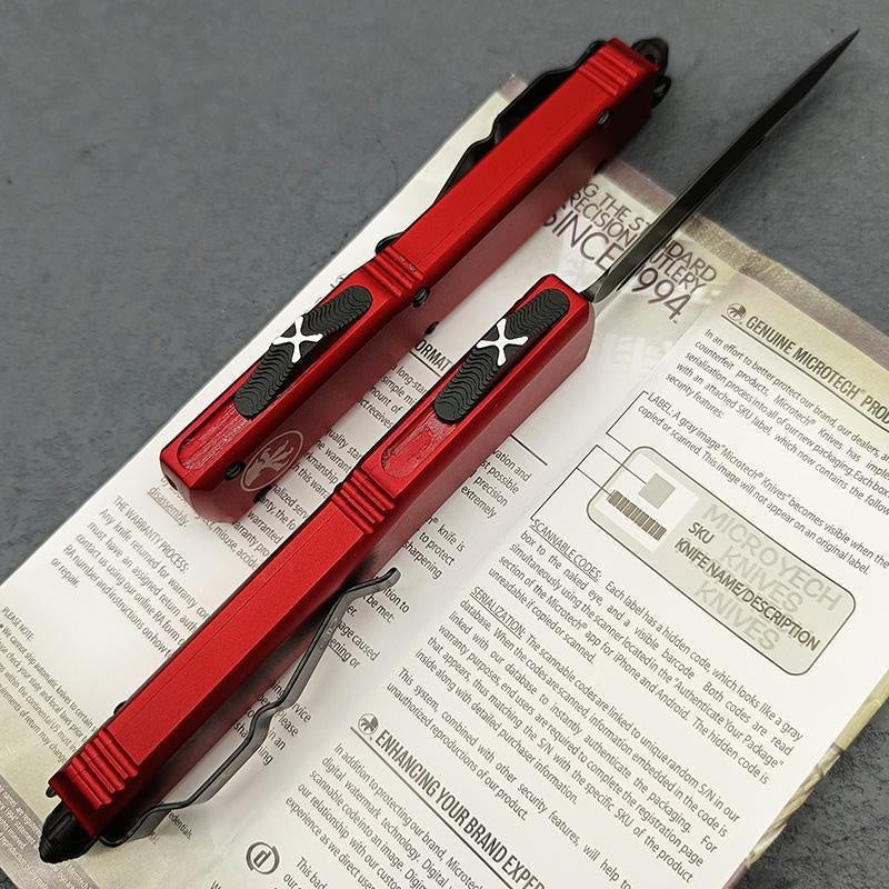 2023 New Microtech UTX85 OTF AUTO Straight Out Fixed Knife D2 Quality Blade 6061-T6 Aluminum Dagger RED / BLUE Handle Double Action Spring Assisted Knives Outdoor Camping Tactical Knife EDC Pocket Tool Christmas Gift