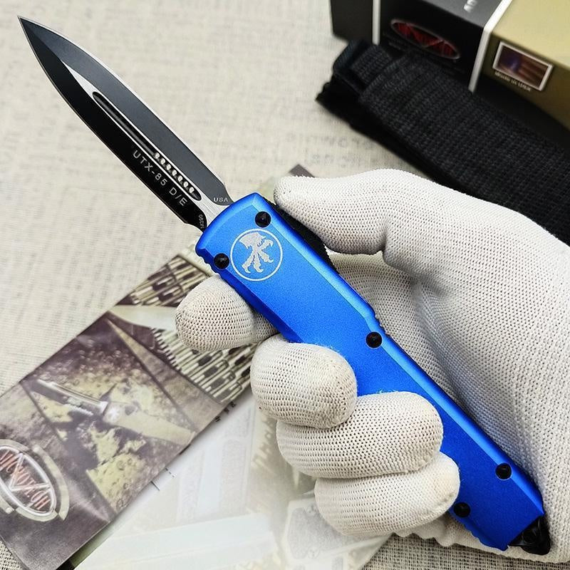 2023 New Microtech UTX85 OTF AUTO Straight Out Fixed Knife D2 Quality Blade 6061-T6 Aluminum Dagger RED / BLUE Handle Double Action Spring Assisted Knives Outdoor Camping Tactical Knife EDC Pocket Tool Christmas Gift