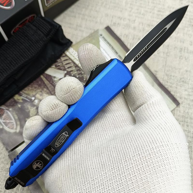 2023 New Microtech UTX85 OTF AUTO Straight Out Fixed Knife D2 Quality Blade 6061-T6 Aluminum Dagger RED / BLUE Handle Double Action Spring Assisted Knives Outdoor Camping Tactical Knife EDC Pocket Tool Christmas Gift