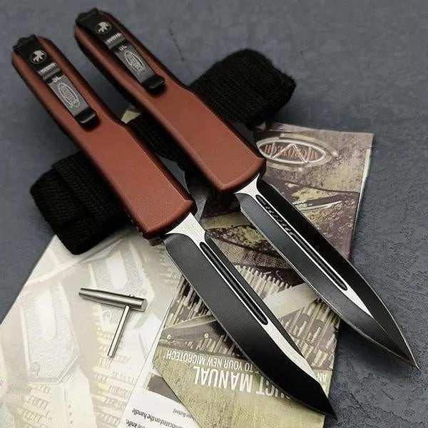 2023 New Microtech UTX85 OTF AUTO Straight Out Fixed Knife D2 Quality Blade 6061-T6 Aluminum Dagger RED / BLUE Handle Double Action Spring Assisted Knives Outdoor Camping Tactical Knife EDC Pocket Tool Christmas Gift