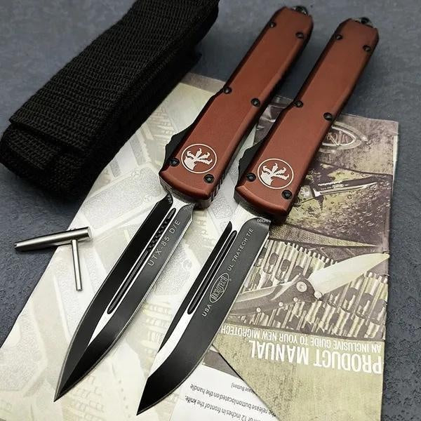 2023 New Microtech UTX85 OTF AUTO Straight Out Fixed Knife D2 Quality Blade 6061-T6 Aluminum Dagger RED / BLUE Handle Double Action Spring Assisted Knives Outdoor Camping Tactical Knife EDC Pocket Tool Christmas Gift