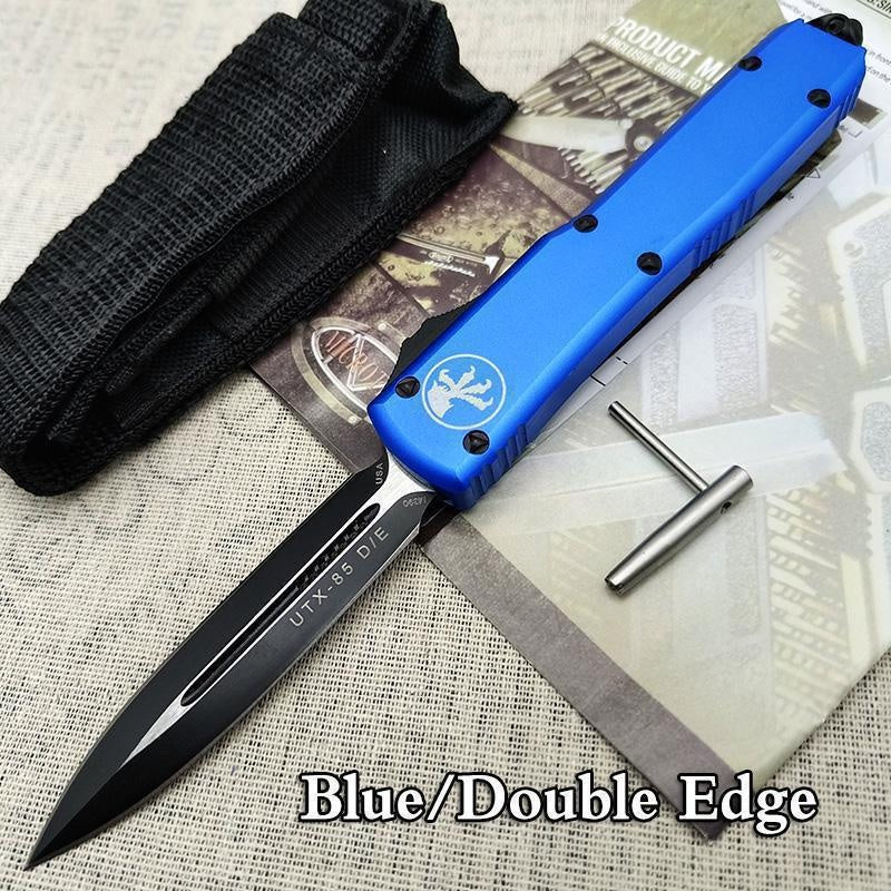 2023 New Microtech UTX85 OTF AUTO Straight Out Fixed Knife D2 Quality Blade 6061-T6 Aluminum Dagger RED / BLUE Handle Double Action Spring Assisted Knives Outdoor Camping Tactical Knife EDC Pocket Tool Christmas Gift