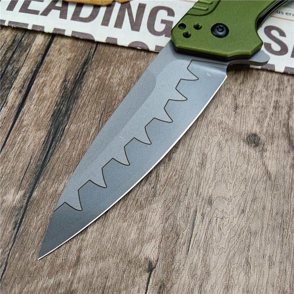 Kershaw 1812 OLCB Dividend Assisted Flipper Knife 3' N690 and CPM-D2 Composite Bead Blasted Plain Blade, Olive Aluminum Handles