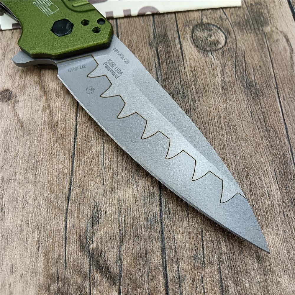 Kershaw 1812 OLCB Dividend Assisted Flipper Knife 3' N690 and CPM-D2 Composite Bead Blasted Plain Blade, Olive Aluminum Handles