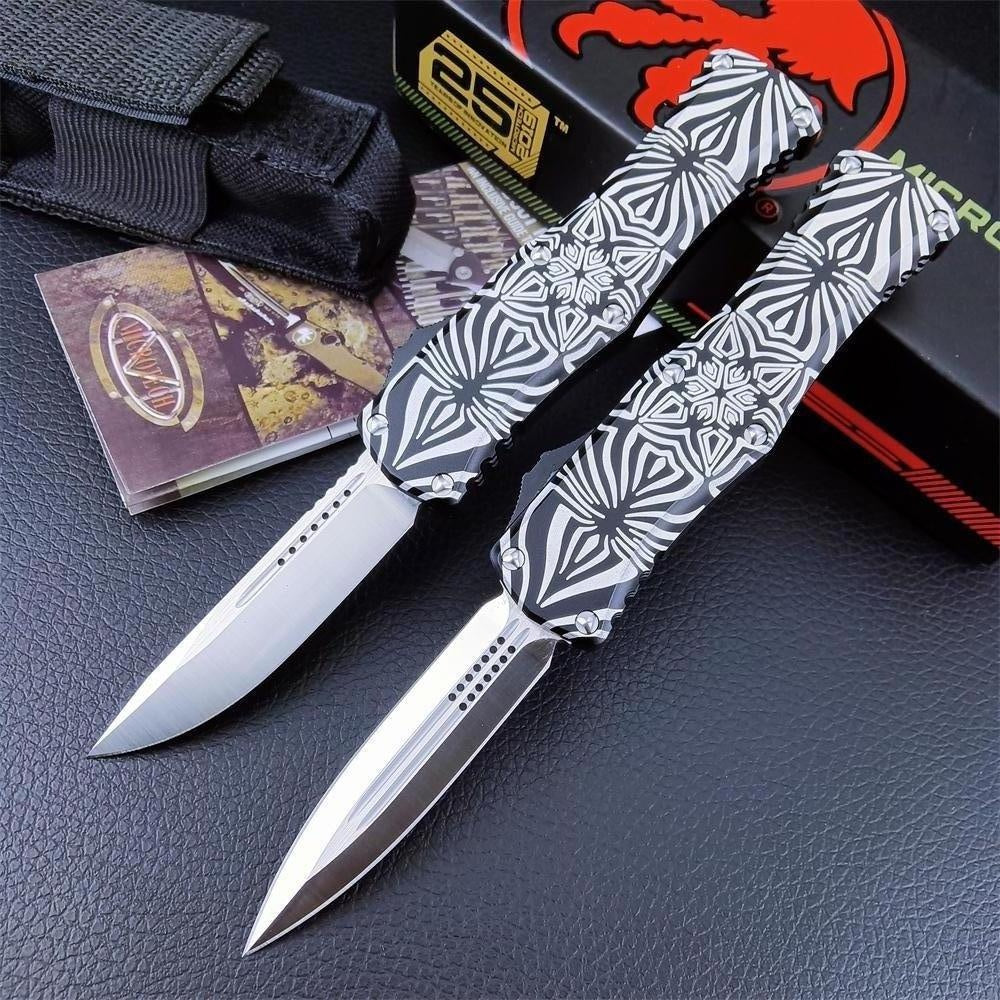 HERA SOURCE Microtech Spring Assisted Knife High Quality Switchblade OTF Automatic Knife, D2 Blade Aluminum Alloy Handle Outdoor Hunting Collection Knife