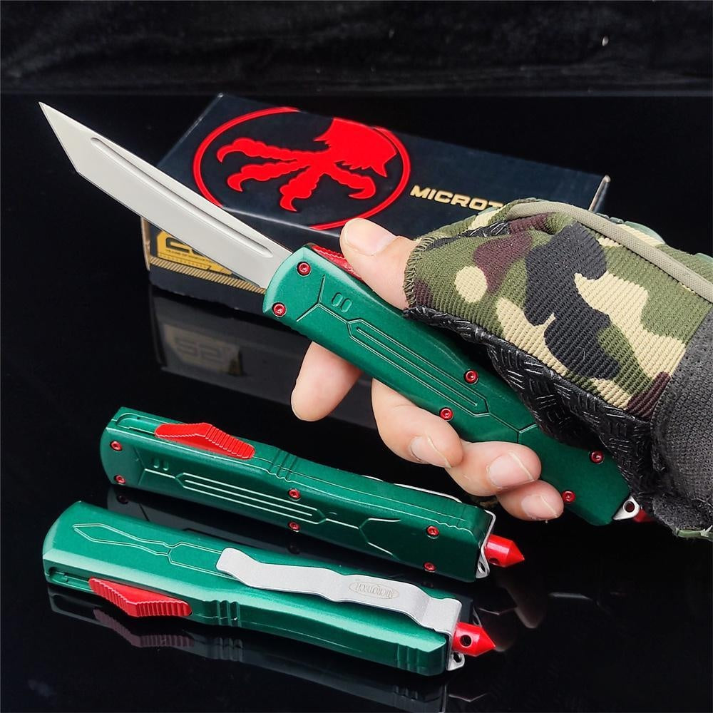 Microtech Bounty Hunter 123-10 Ultratech AUTO OTF Knife Top quality Adjustable Switchblade Flick Knife 3.18" Plain Tanto Blade Zinc Alloy Handles Outdoor Camping Knife