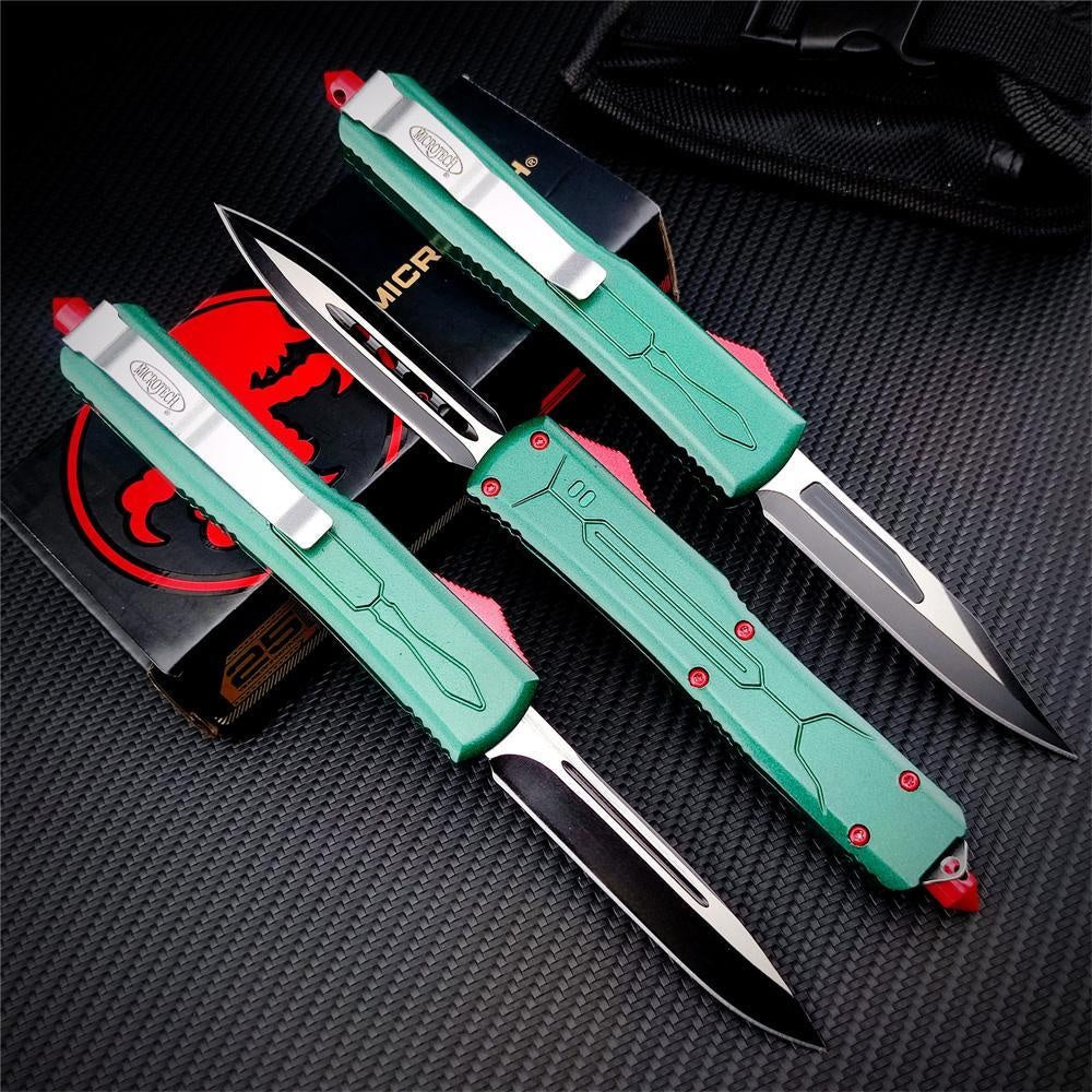 Microtech Bounty Hunter 123-10 Ultratech AUTO OTF Knife Top quality Adjustable Switchblade Flick Knife 3.18" Plain Tanto Blade Zinc Alloy Handles Outdoor Camping Knife