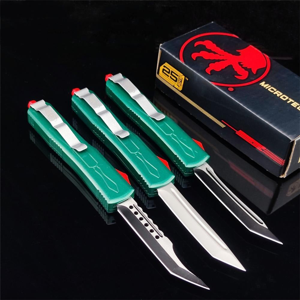 Microtech Bounty Hunter 123-10 Ultratech AUTO OTF Knife Top quality Adjustable Switchblade Flick Knife 3.18" Plain Tanto Blade Zinc Alloy Handles Outdoor Camping Knife