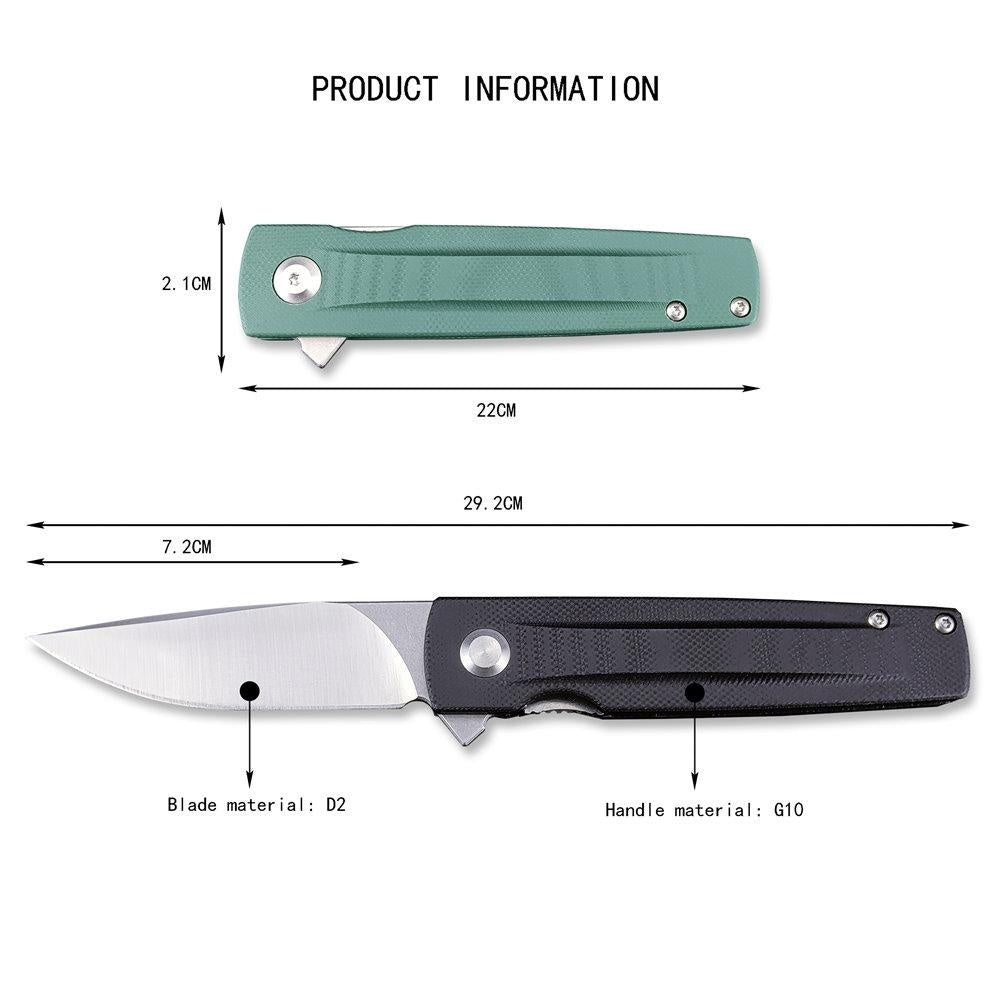 Outdoor Pocket Folding Knife Stainless Steel Blade G10 Handle Black/Green Sharp Knife Survival Defense Hunting Portable EDC Hand-made Tool Knife