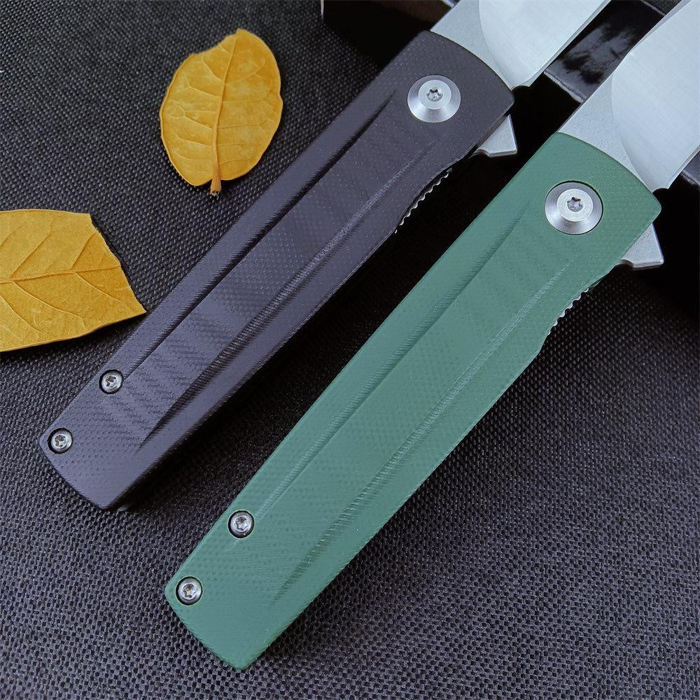 Outdoor Pocket Folding Knife Stainless Steel Blade G10 Handle Black/Green Sharp Knife Survival Defense Hunting Portable EDC Hand-made Tool Knife