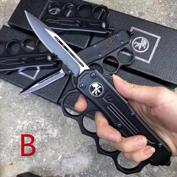 2023 Pocket Microtech Tactical Brass Knuckle Style AUTO OTF Spring Straight Out The Front Dagger Blade Trench Knife Zinc-aluminum Alloy Hunting Outdoor Survival Multitool