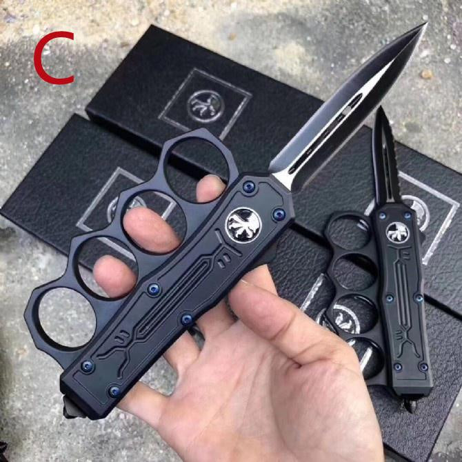 2023 Pocket Microtech Tactical Brass Knuckle Style AUTO OTF Spring Straight Out The Front Dagger Blade Trench Knife Zinc-aluminum Alloy Hunting Outdoor Survival Multitool