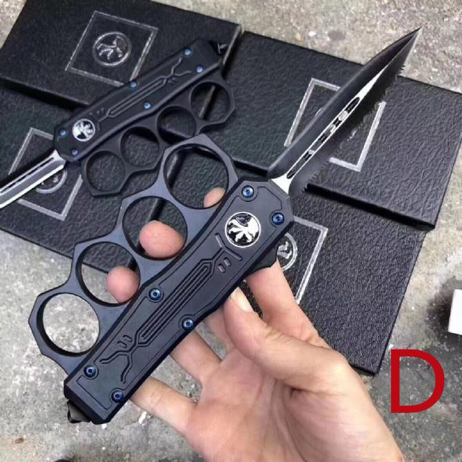 2023 Pocket Microtech Tactical Brass Knuckle Style AUTO OTF Spring Straight Out The Front Dagger Blade Trench Knife Zinc-aluminum Alloy Hunting Outdoor Survival Multitool