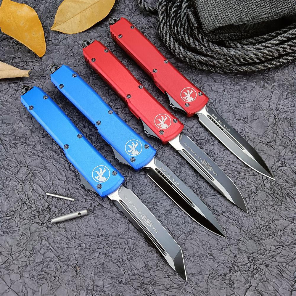 2023 Hot Sale Microtech UTX-85/UT85 Spring Assisted Automatic OTF Knife Red/ Black Aviation Aluminum Handles Outdoor Tactical Survival Pocket Flick Knives EDC Multifunction Hand Tools 6 Styles