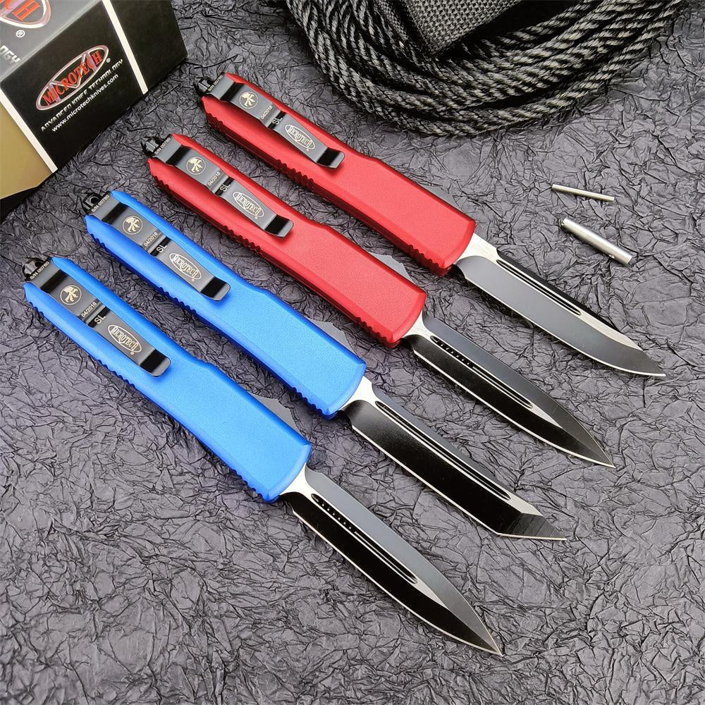 2023 Hot Sale Microtech UTX-85/UT85 Spring Assisted Automatic OTF Knife Red/ Black Aviation Aluminum Handles Outdoor Tactical Survival Pocket Flick Knives EDC Multifunction Hand Tools 6 Styles