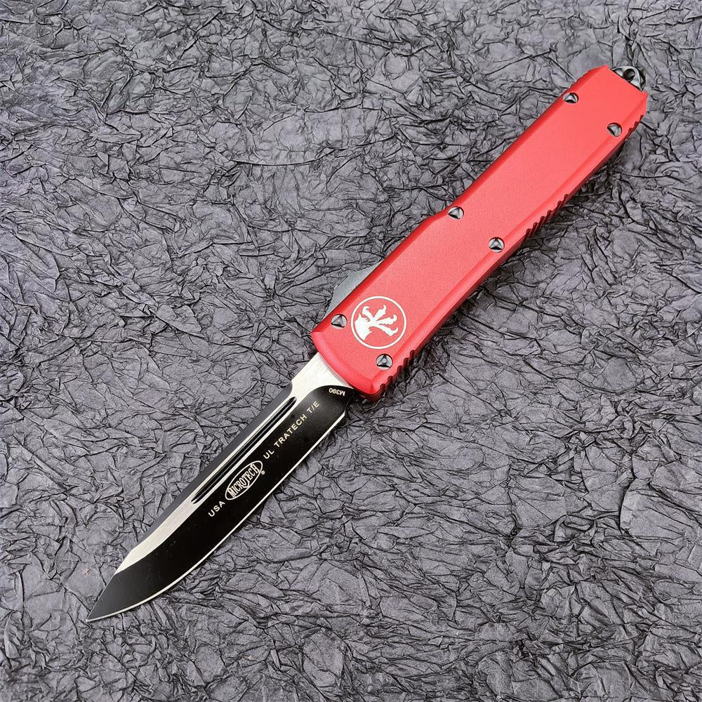 2023 Hot Sale Microtech UTX-85/UT85 Spring Assisted Automatic OTF Knife Red/ Black Aviation Aluminum Handles Outdoor Tactical Survival Pocket Flick Knives EDC Multifunction Hand Tools 6 Styles