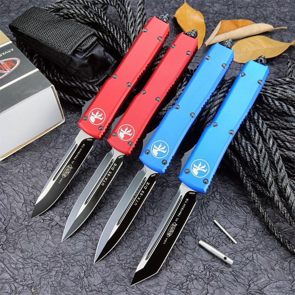 2023 Hot Sale Microtech UTX-85/UT85 Spring Assisted Automatic OTF Knife Red/ Black Aviation Aluminum Handles Outdoor Tactical Survival Pocket Flick Knives EDC Multifunction Hand Tools 6 Styles