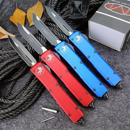2023 Hot Sale Microtech UTX-85/UT85 Spring Assisted Automatic OTF Knife Red/ Black Aviation Aluminum Handles Outdoor Tactical Survival Pocket Flick Knives EDC Multifunction Hand Tools 6 Styles