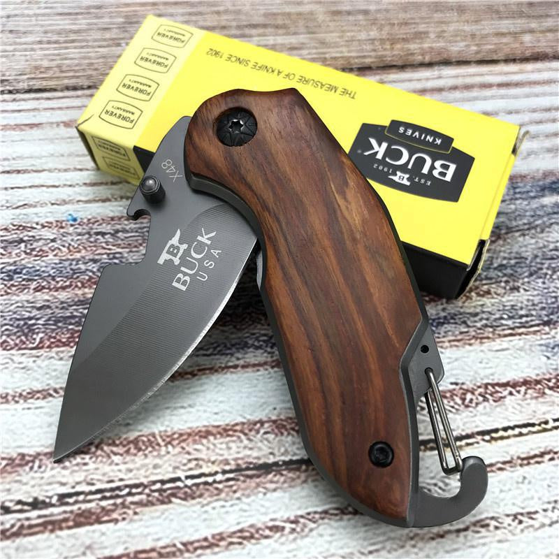 BUCK DA96 Mini FOLDING POCKET KNIVES Acid Wood Handle Survival Self Defense Hunting Tool Tactical Outdoor Camping EDC Flick Knife Military Knife