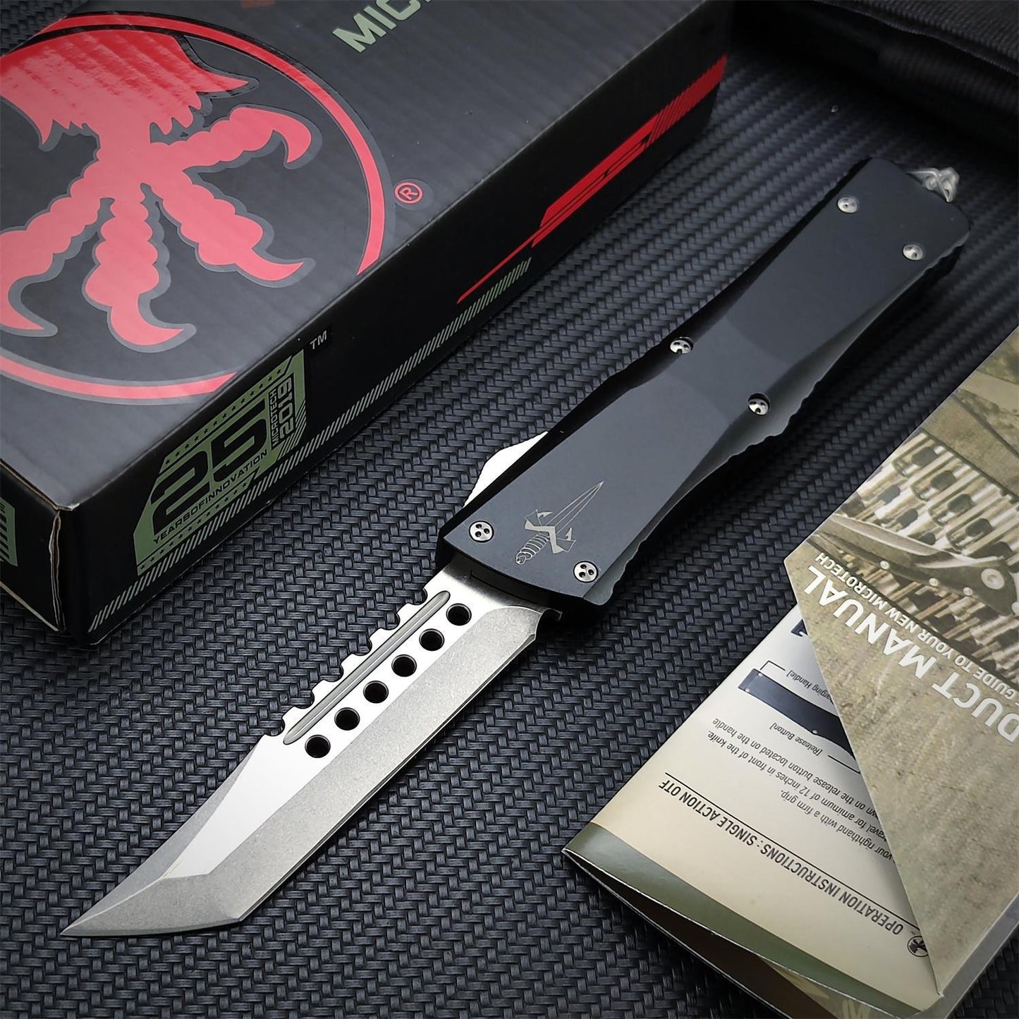 NEW Microtech Flick Knife Ultratech Hellhound Tanto  D2 Blade Aluminum Alloy Handle OTF Automatic Spring Assisted Knives Camping Hunting Tools