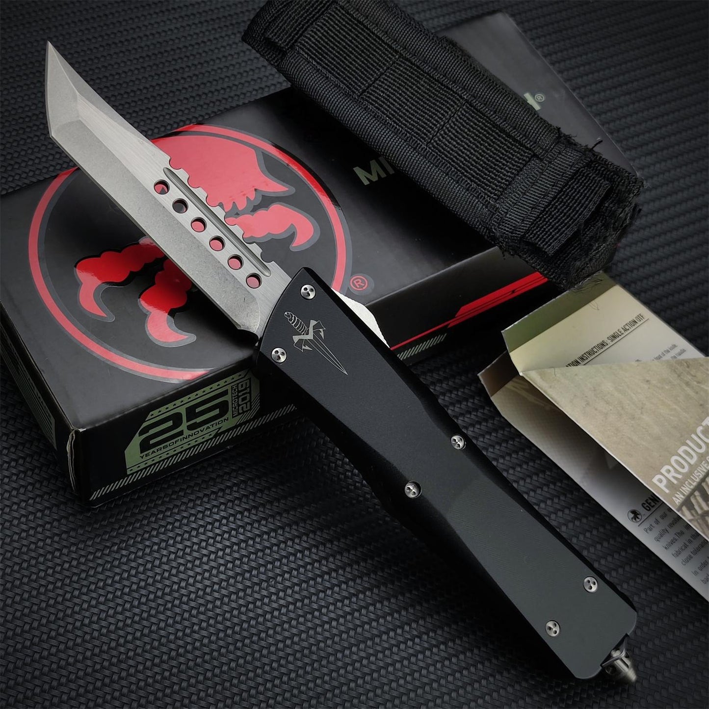 NEW Microtech Flick Knife Ultratech Hellhound Tanto  D2 Blade Aluminum Alloy Handle OTF Automatic Spring Assisted Knives Camping Hunting Tools