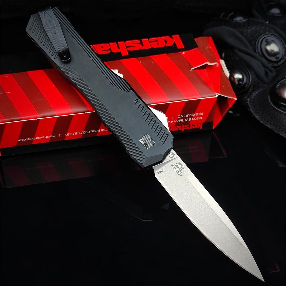 Outdoor Tactical Automatic Knife Kershaw 9000 Matt Diskin Livewire OTF Knife 3.15" CPM-20CV Satin Spear Point Blade Black Aluminum Handles Reversible Clip Tactical Hunting EDC Knife Kershaw 7800 Christmas Gift