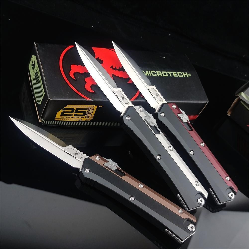 Newest Microtech's Top-quality Glykon Series OTF Spring Automatic Knife D2 Blade Aluminum Alloy Inlaid G10 Handle Quick Switch Straight Out Wilderness Hiking Camping Survival Tactical Knife