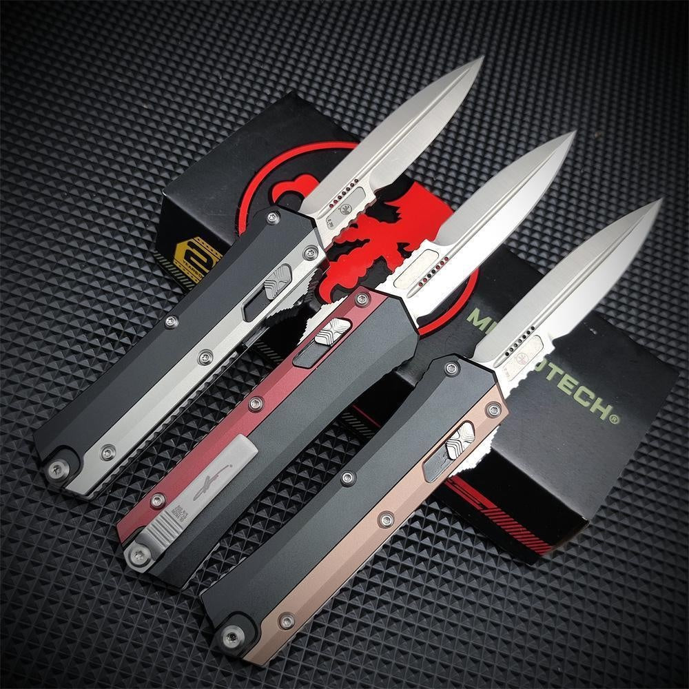 Newest Microtech's Top-quality Glykon Series OTF Spring Automatic Knife D2 Blade Aluminum Alloy Inlaid G10 Handle Quick Switch Straight Out Wilderness Hiking Camping Survival Tactical Knife