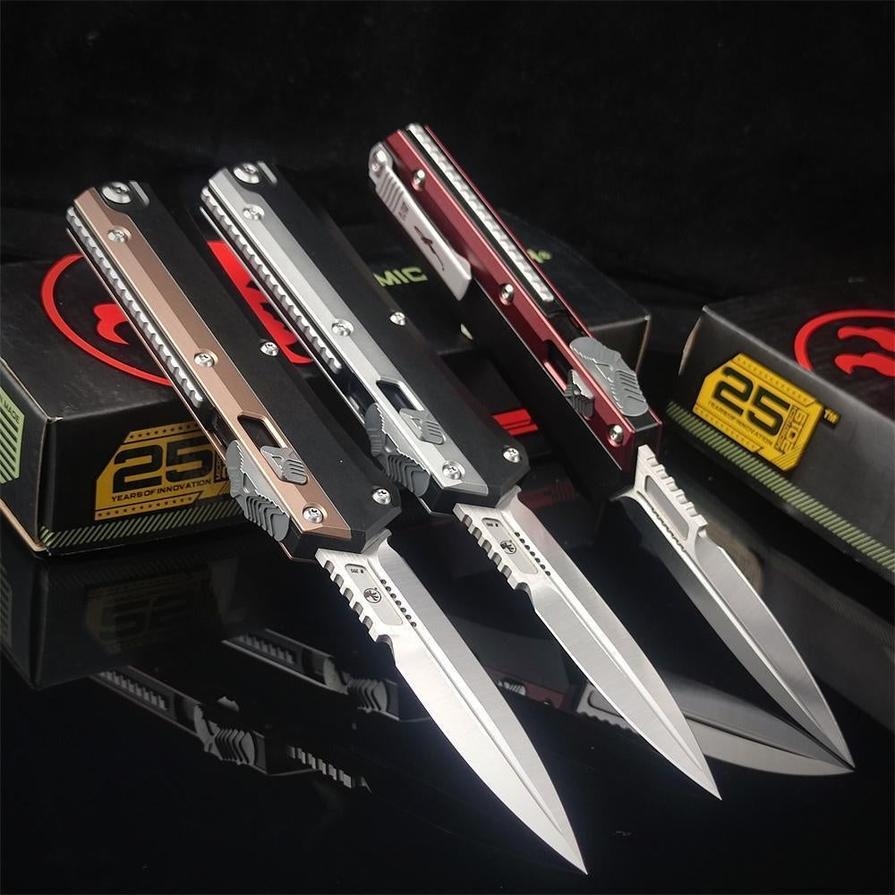 Newest Microtech's Top-quality Glykon Series OTF Spring Automatic Knife D2 Blade Aluminum Alloy Inlaid G10 Handle Quick Switch Straight Out Wilderness Hiking Camping Survival Tactical Knife