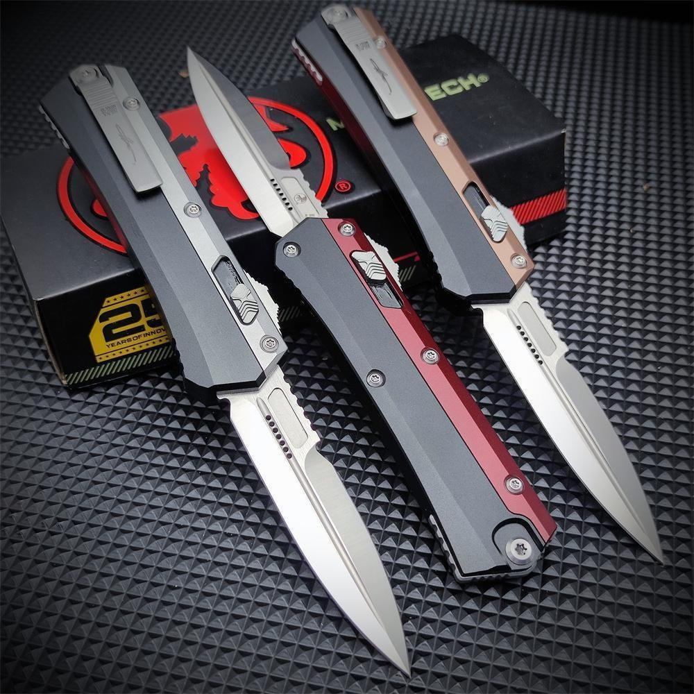 Newest Microtech's Top-quality Glykon Series OTF Spring Automatic Knife D2 Blade Aluminum Alloy Inlaid G10 Handle Quick Switch Straight Out Wilderness Hiking Camping Survival Tactical Knife