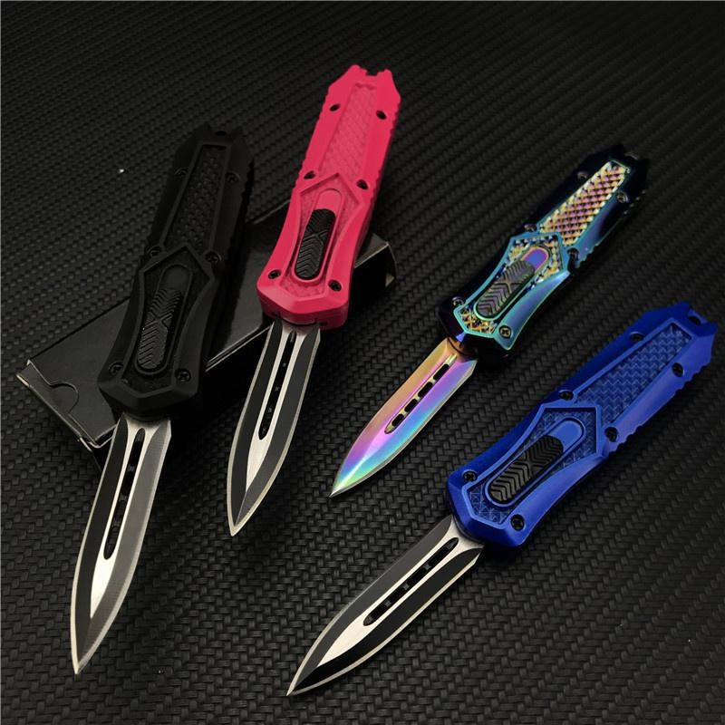 Mini Automatic Knife OTF Spring Assisted High Quality and Safety EDC Pocket Knife Spring Straight Out Double Blade Dagger Outdoor Camping Tactical Knife