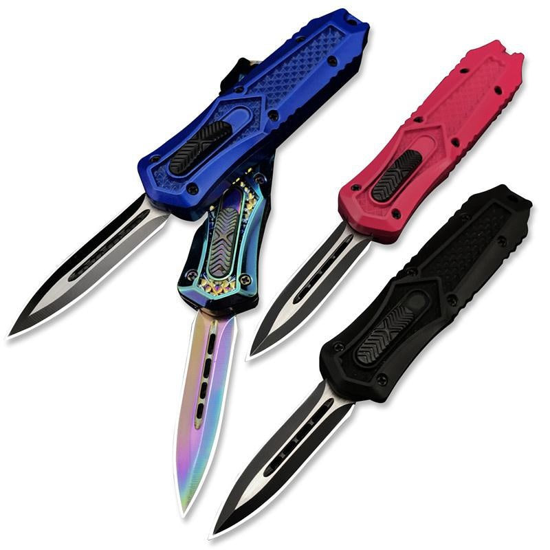 Mini Automatic Knife OTF Spring Assisted High Quality and Safety EDC Pocket Knife Spring Straight Out Double Blade Dagger Outdoor Camping Tactical Knife