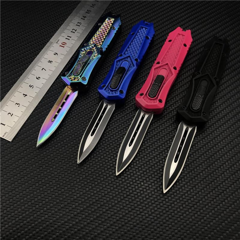 Mini Automatic Knife OTF Spring Assisted High Quality and Safety EDC Pocket Knife Spring Straight Out Double Blade Dagger Outdoor Camping Tactical Knife