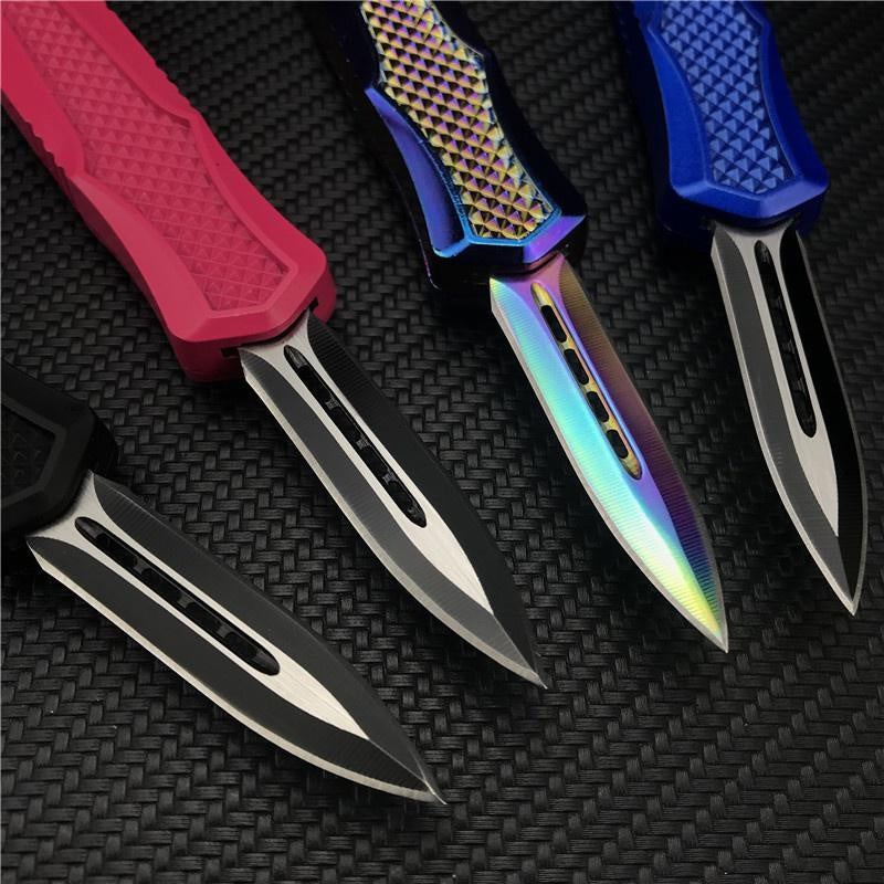 Mini Automatic Knife OTF Spring Assisted High Quality and Safety EDC Pocket Knife Spring Straight Out Double Blade Dagger Outdoor Camping Tactical Knife