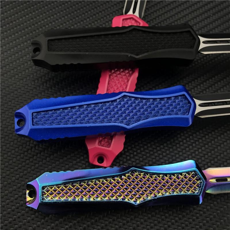 Mini Automatic Knife OTF Spring Assisted High Quality and Safety EDC Pocket Knife Spring Straight Out Double Blade Dagger Outdoor Camping Tactical Knife