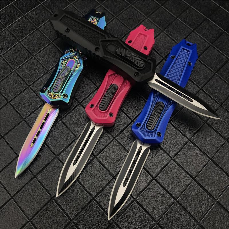 Mini Automatic Knife OTF Spring Assisted High Quality and Safety EDC Pocket Knife Spring Straight Out Double Blade Dagger Outdoor Camping Tactical Knife