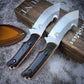 15018 Hunt Saddle Mountain Skinner Fixed Blade Knife 4.2" 9C13Mov Blade, Two-color G10 Handles, Leather Sheath