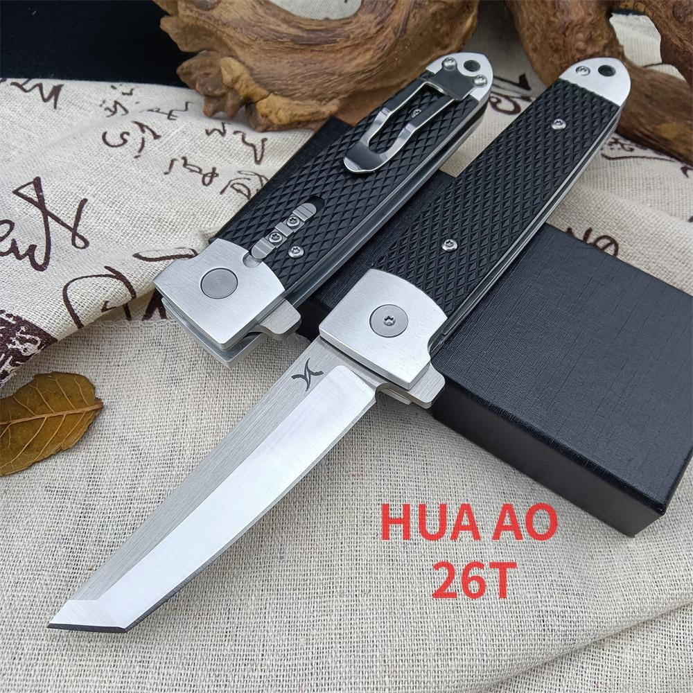 Newest Style HUA AO 26T Tactical Assisted Flipper Knife 3.5-inch Flip Blade Nylon Fiber Handle Hunting Knife Sharp Outdoor Campers Survivalists CuttingTools