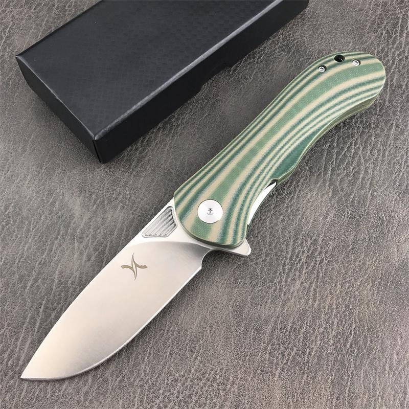 HUAAO GC001 Outdoor Tactical Folding Knife Quick Open Pocket Knife Green and Red Stripe G10 Handles Wilderness Hunting Knife Portable Fruit Knife Camping Knives