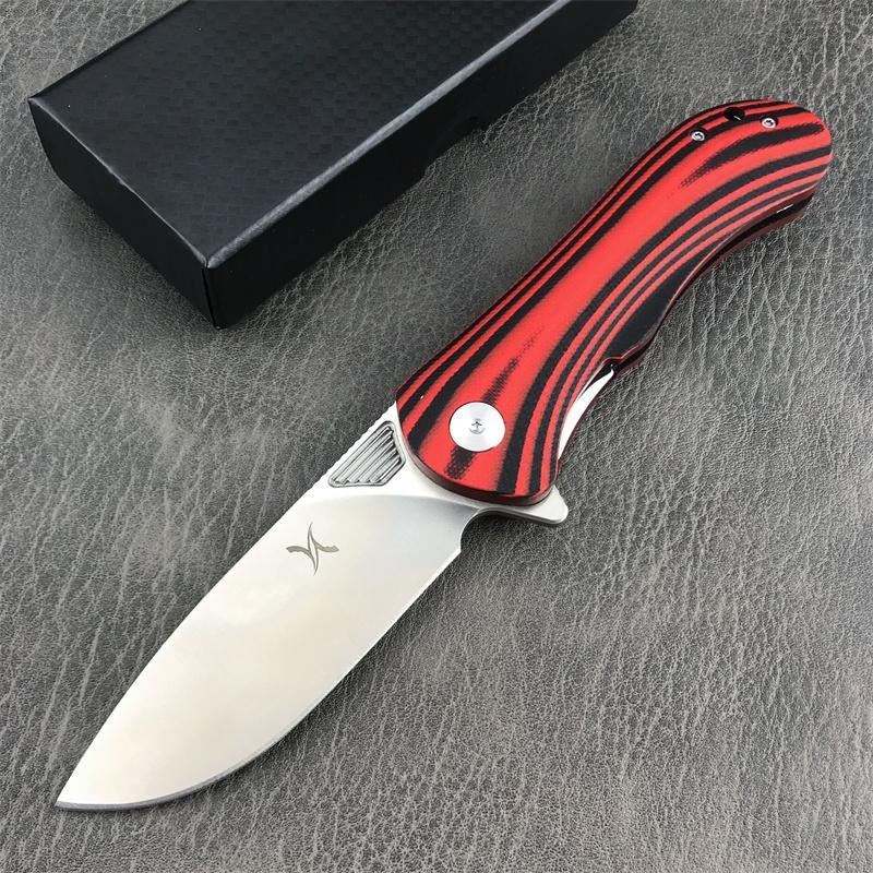 HUAAO GC001 Outdoor Tactical Folding Knife Quick Open Pocket Knife Green and Red Stripe G10 Handles Wilderness Hunting Knife Portable Fruit Knife Camping Knives