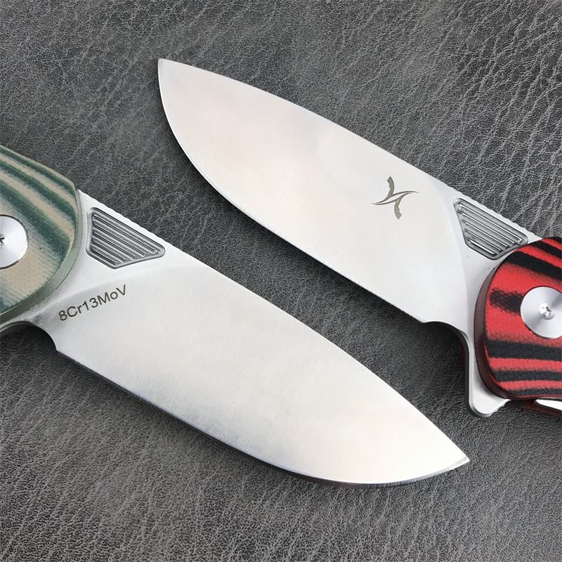 HUAAO GC001 Outdoor Tactical Folding Knife Quick Open Pocket Knife Green and Red Stripe G10 Handles Wilderness Hunting Knife Portable Fruit Knife Camping Knives