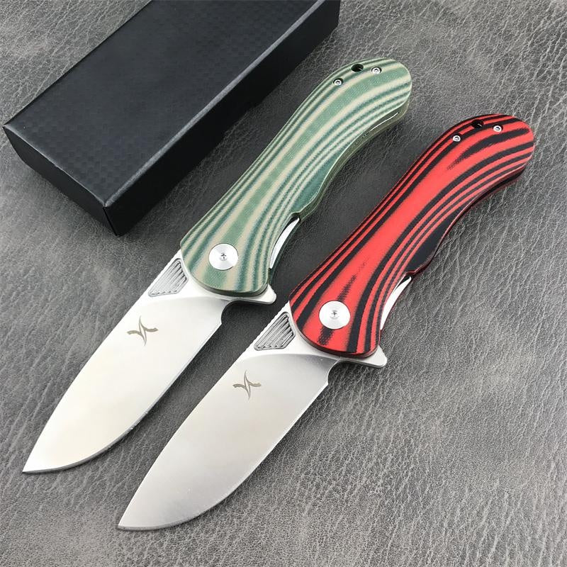 HUAAO GC001 Outdoor Tactical Folding Knife Quick Open Pocket Knife Green and Red Stripe G10 Handles Wilderness Hunting Knife Portable Fruit Knife Camping Knives